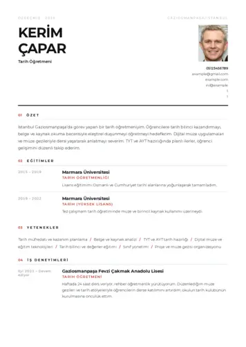 Tarih Öğretmeni Cv Örnekleri cv indir